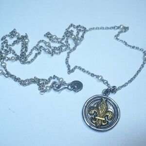 925 Sterling Silver Gold plated Fleur des Lys Pendant Medallion 30'' Necklace